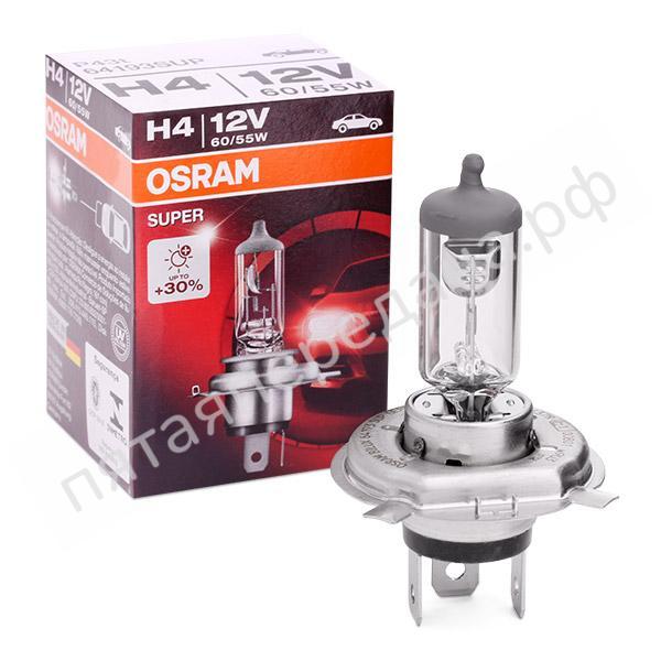 Лампа накаливания, SUPER H4 12В 60/55Вт, 1шт - 64193SUP