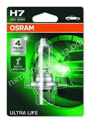 Лампа накаливания, ULTRA LIFE H7 12В 55Вт, 1шт - 64210ULT01B