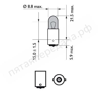 Лампа накаливания, T4W 12В 4Вт - 12929NBVB2
