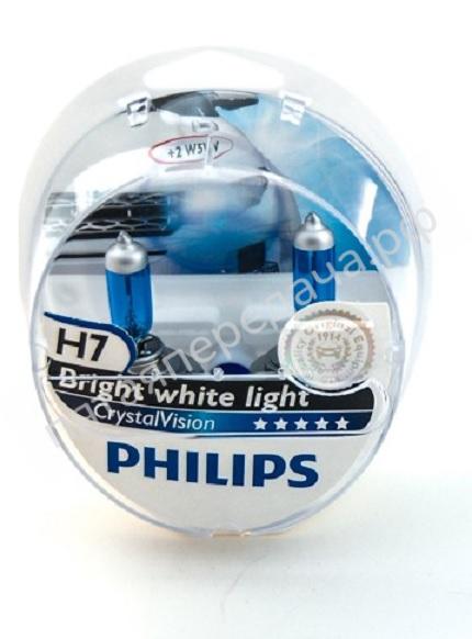 Набор ламп накаливания в пластиковой коробке H7 Philips Crystal Vision 2шт + W5W 12V-55W - 12972CVSM